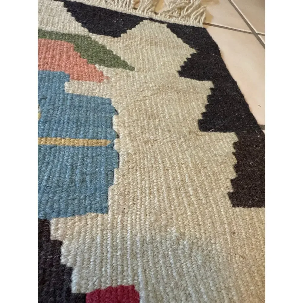Turkish Kilim Wool Rug Tapestry Fringed Hand Woven Christmas Santa Claus 44 x 34